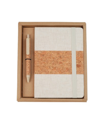 ERDUDFYL - Cork+RPET Notebook and Bamboo Pen Gift Set